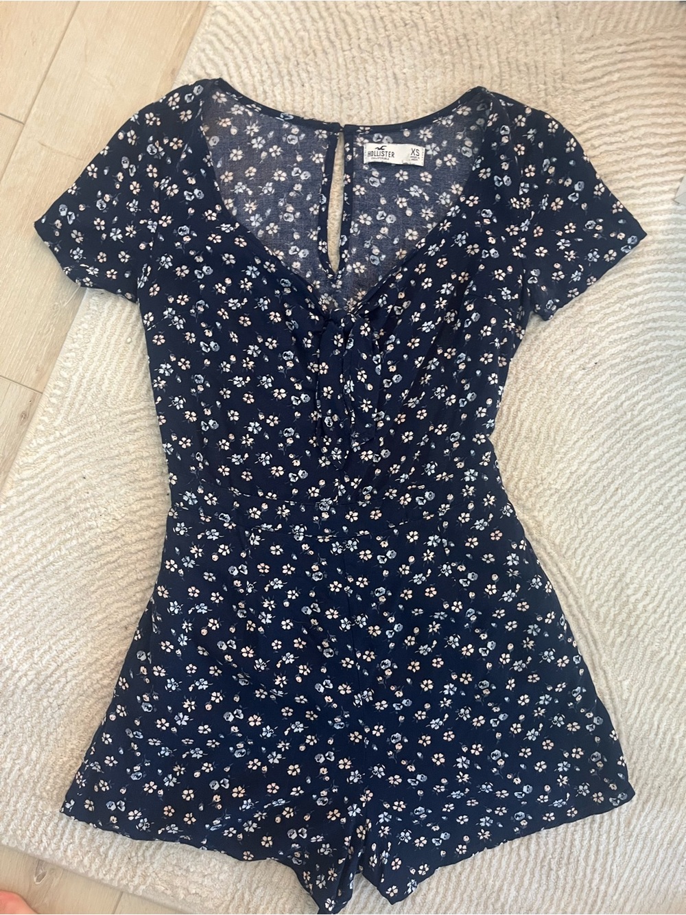 Hollister Navy Blue Floral Short-Sleeve Romper